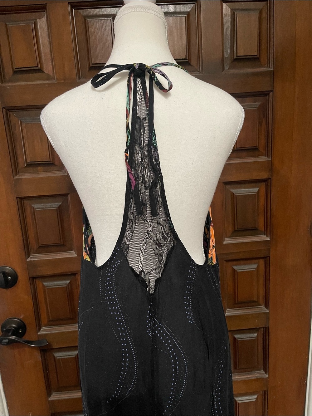 Intimately Free People Sleeveless Black Lace-Back Floral-Trim Wide Leg Jumpsuit - Picture 10 of 14